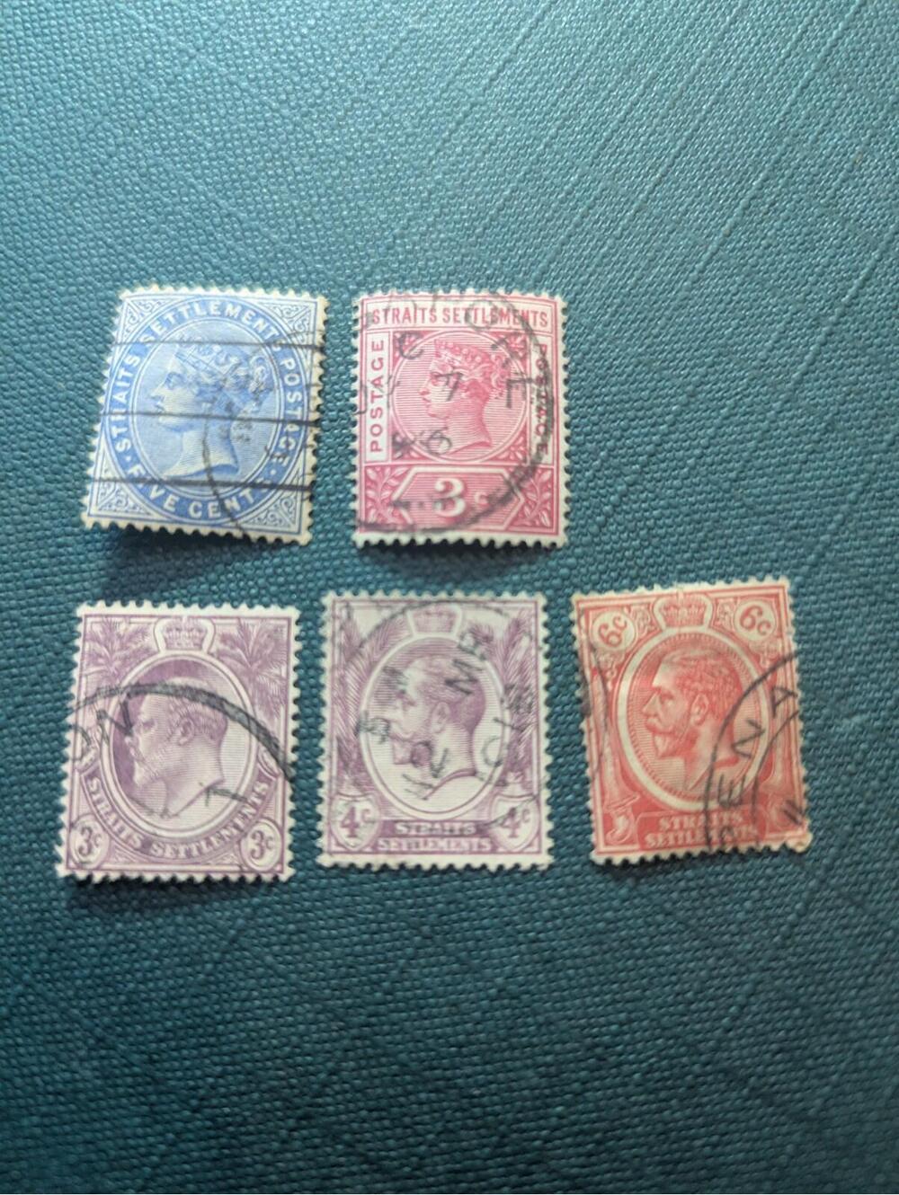 Vintage Rare Group Of Straits Settlements stamps Sc # 45, 81, 106, 112, 227 Lot